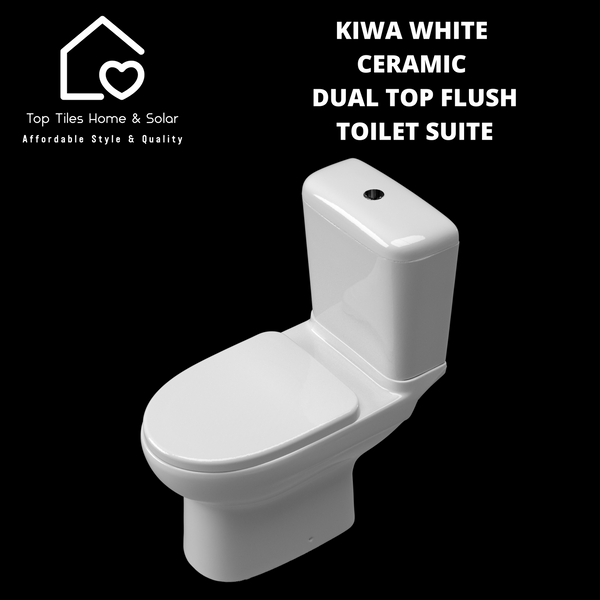 Kiwa White Ceramic Dual Top Flush Toilet Suite