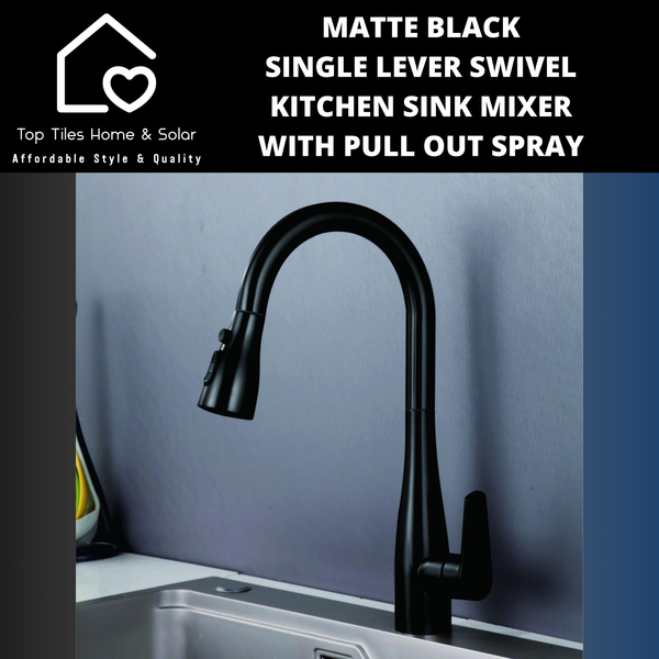 Matte Black Single Lever Swivel Kitchen Sink Mixer with Pull Out Spray