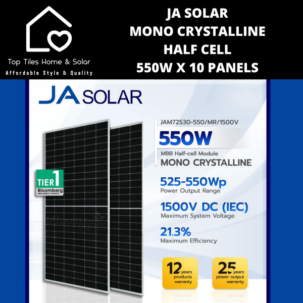JA Solar Mono Crystalline Half Cell - 550W x 10 Panels