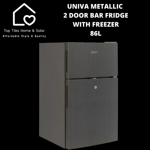 Univa Metallic 2 Door Bar Fridge with Freezer - 86L