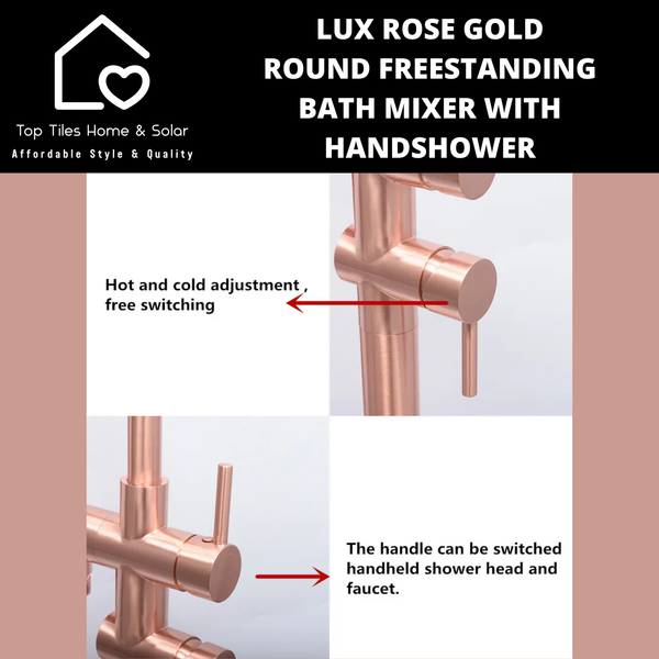 Lux Rose Gold Round Freestanding Bath Mixer With Handshower