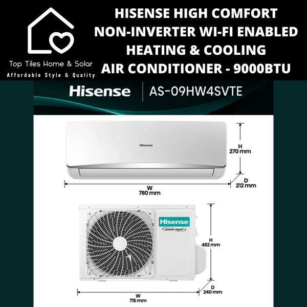 Hisense High Comfort Non-Inverter Wi-Fi Enabled Heating & Cooling Air Conditioner - 9000BTU