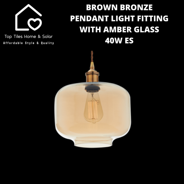 Brown Bronze Pendant Light Fitting with Amber Glass - 40W ES