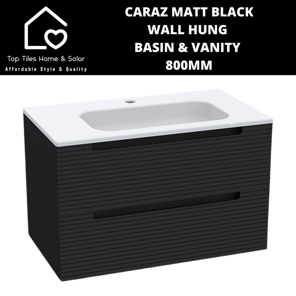Caraz Matt Black Wall Hung Basin & 2 Drawer Vanity - 800mm