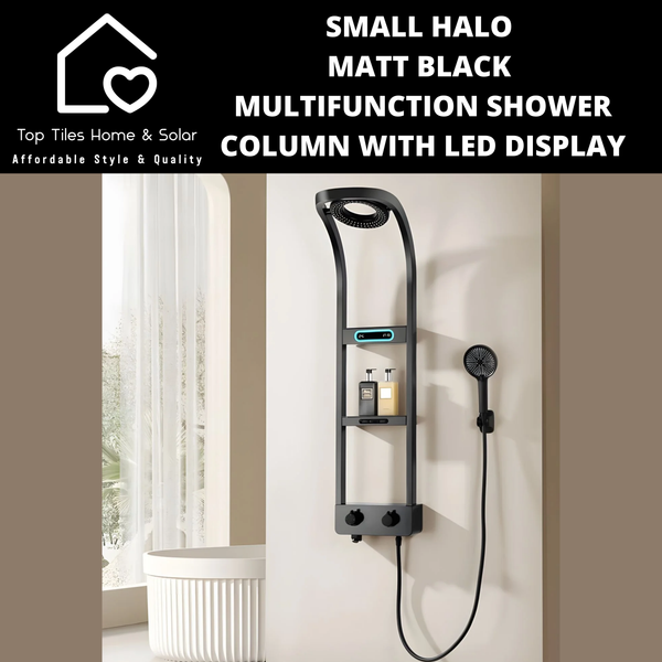 Small Halo Matt Black Multifunction Shower Column with LED Display