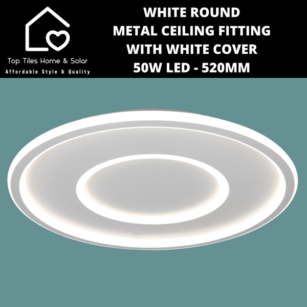 White Round Metal Ceiling Fitting with White Cover - 50W LED - 520mm