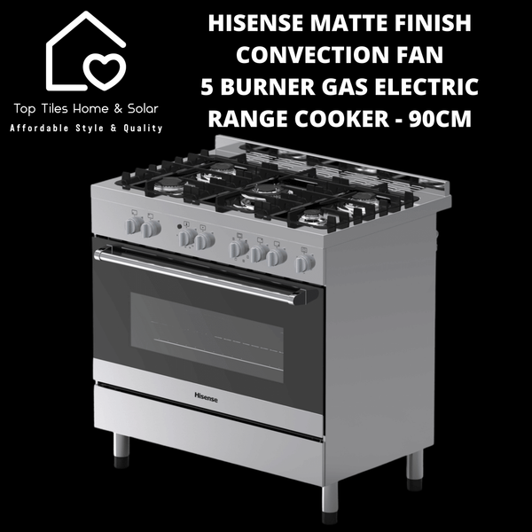 Hisense Matte Finish Convection Fan 5 Burner Gas Electric Range Cooker - 90cm