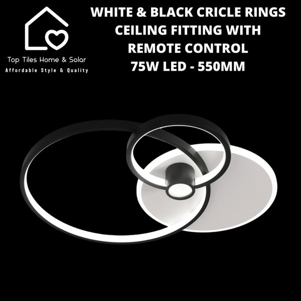 White & Black Cricle Rings Ceiling Fitting with Remote Control - 75W LED - 550mm