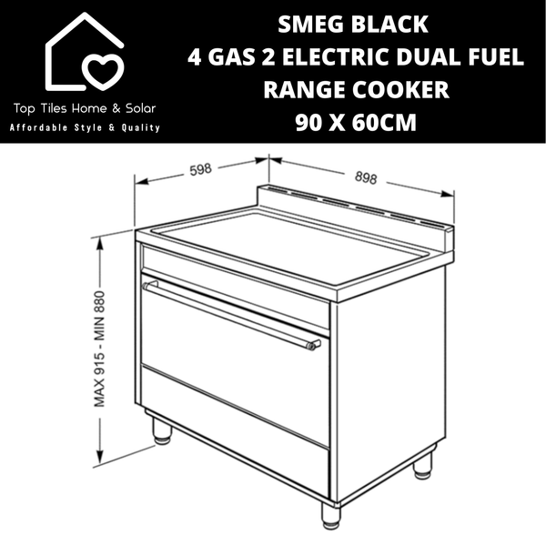 Smeg Black 4 Gas 2 Electric Dual Fuel Range Cooker - 90 x 60cm