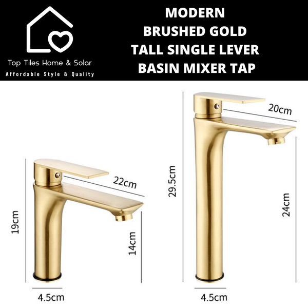 Modern Brushed Gold Tall Single Lever Basin Mixer Tap