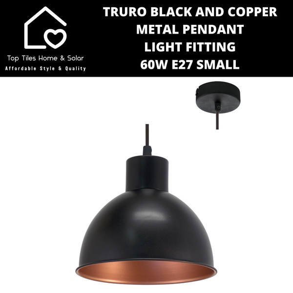 Truro Black and Copper Metal Pendant Light Fitting - 60W E27 Small