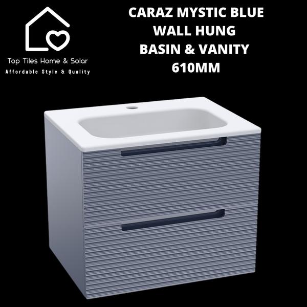 Caraz Mystic Blue Wall Hung Basin & 2 Drawer Vanity - 610mm