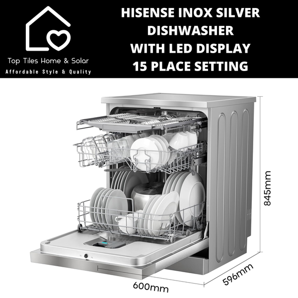 Hisense Inox Silver Dishwasher with LED Display - 15 Place Setting