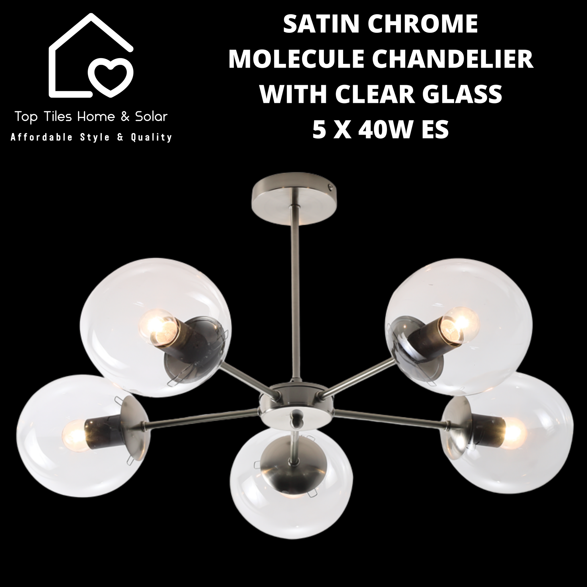 Satin Chrome Molecule Chandelier With Clear Glass - 5 x 40W ES