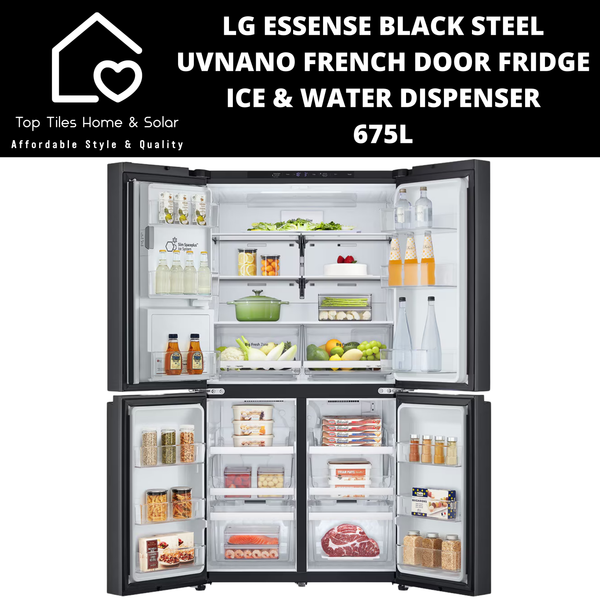 LG Essense Black Steel UVNano French Door Fridge - 675L Ice & Water Dispenser