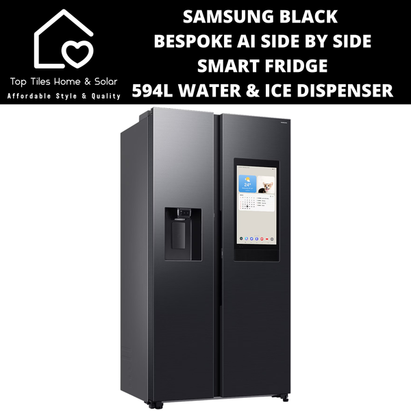 Samsung Black Bespoke AI Side by Side Smart Fridge - 594L Water & Ice Dispenser