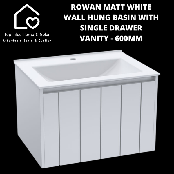 Rowan Matt White Wall Hung Basin & Single Drawer Vanity - 600mm