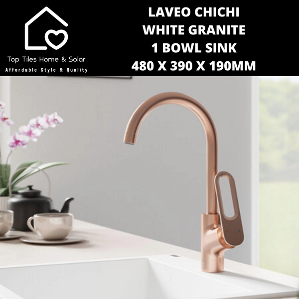 Laveo Chichi White Granite 1 Bowl Sink - 480 x 390 x 190mm