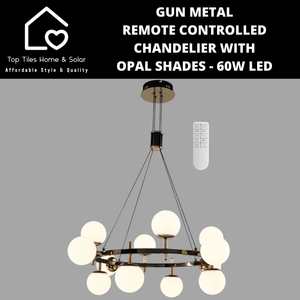 Gun Metal Remote Controlled Chandelier with Opal Shades - 60W LED