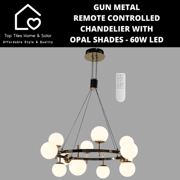 Gun Metal Remote Controlled Chandelier with Opal Shades - 60W LED