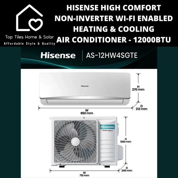 Hisense High Comfort Non-Inverter Wi-Fi Enabled Heating & Cooling Air Conditioner - 12000BTU