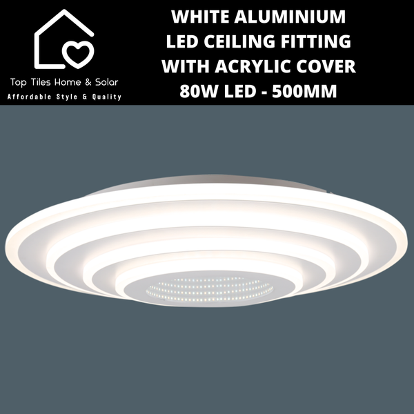 White Aluminium LED Ceiling Fitting with Acrylic Cover - 80W LED - 500mm