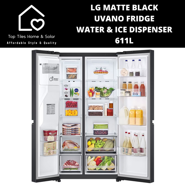 LG Matte Black Uvano Fridge - 611L Water & Ice Dispenser