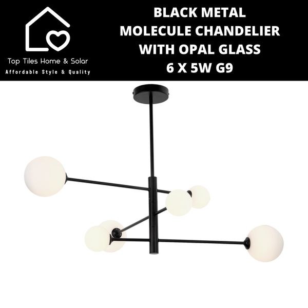 Black Metal Molecule Chandelier With Opal Glass - 6 x 5W G9