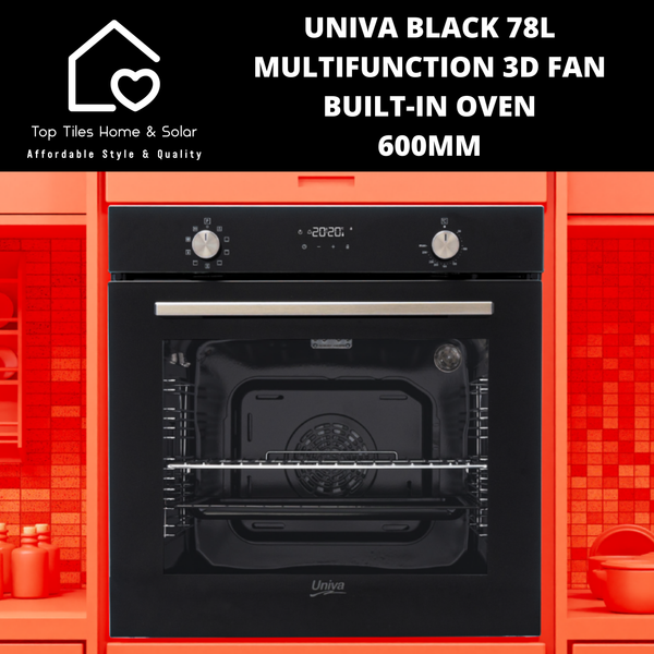 Univa Black 78L Multifunction 3D Fan Built-in oven - 60cm
