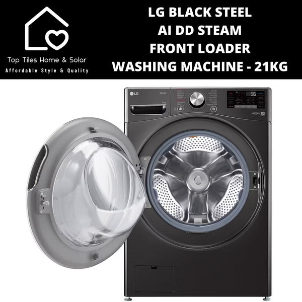 LG Black Steel AI DD Steam Front Loader Washing Machine - 21kg