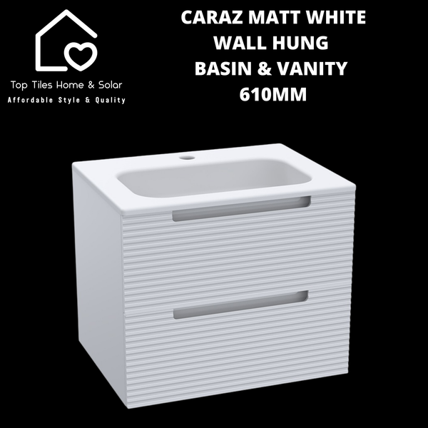 Caraz Matt White Wall Hung Basin & Vanity - 610mm
