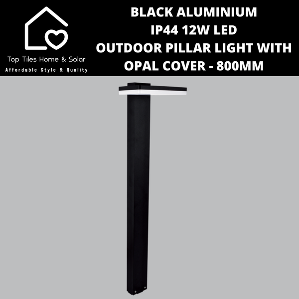 Black Aluminium IP44 12W LED Outdoor Pillar Light with Opal Cover - 800mm