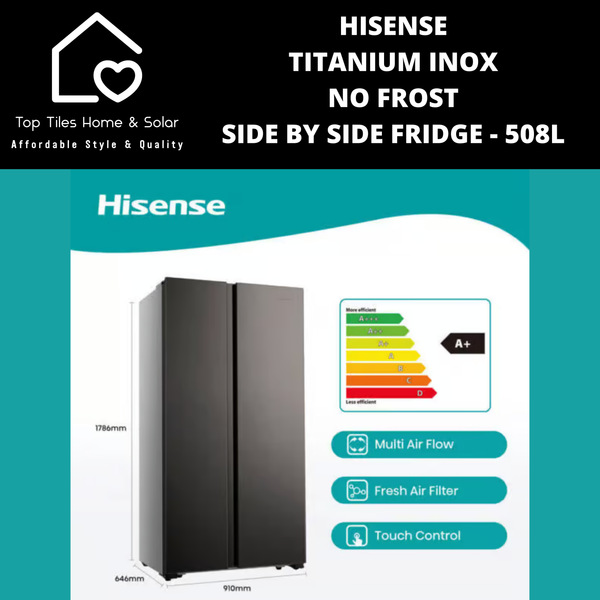 Hisense Titanium Inox No Frost Side by Side Fridge - 508L