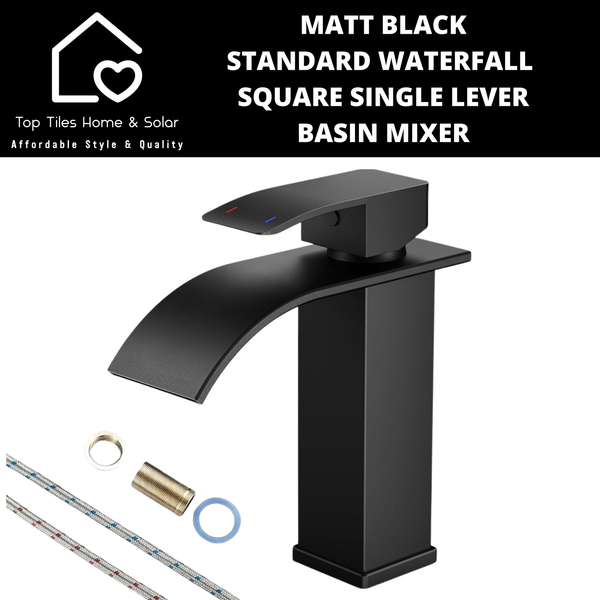 Matt Black Standard Waterfall Square Single Lever Basin Mixer