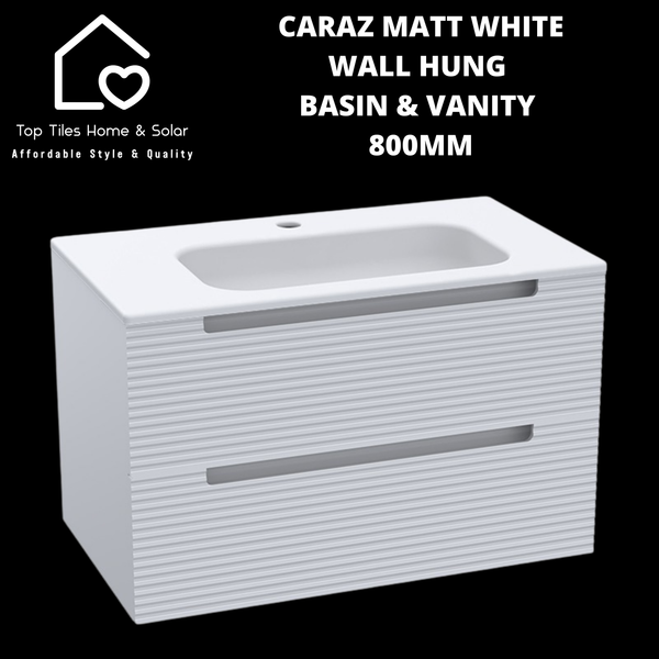 Caraz Matt White Wall Hung Basin & 2 Drawer Vanity - 800mm