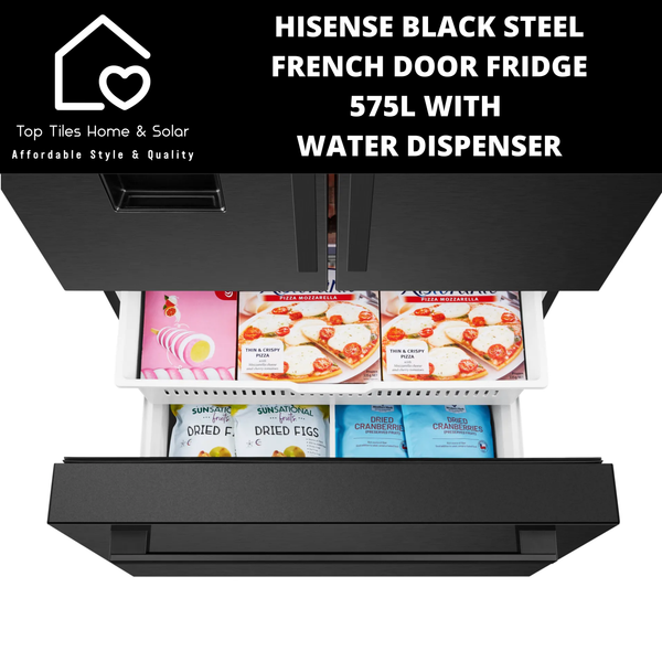 Hisense Black Steel French Door Fridge  - 575L With Water Dispenser