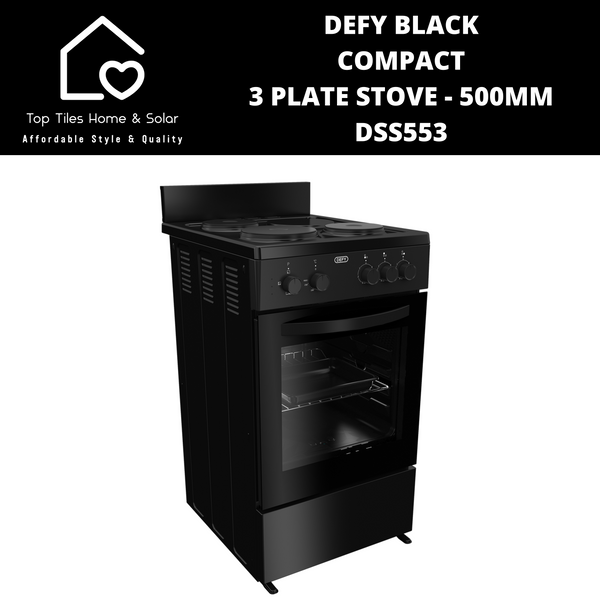 Defy Black 500 Series Compact 3 Plate Stove - 500mm DSS553
