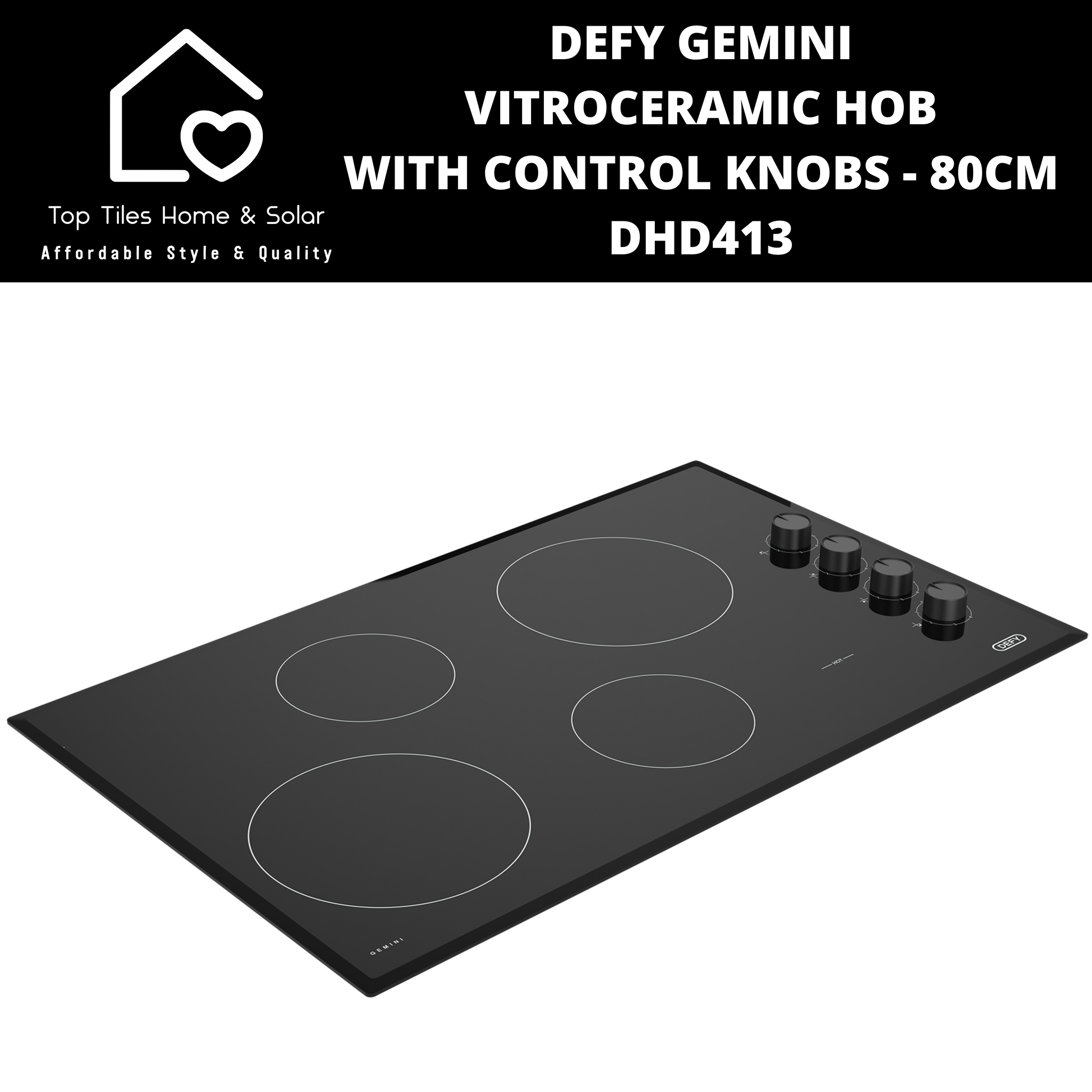 Defy Gemini Vitroceramic Hob With Control Knobs - 80cm DHD413
