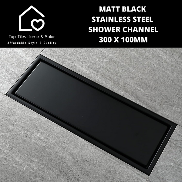 Matt Black Stainless Steel Shower Channel - 300 x 100mm