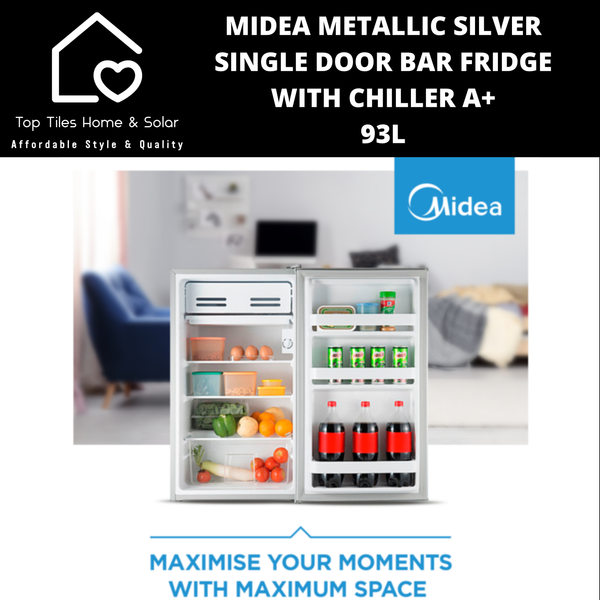 Midea Metallic Silver Single Door Bar Fridge with Chiller A+ - 93L