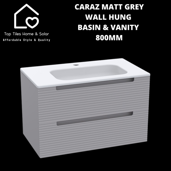 Caraz Matt Grey Wall Hung Basin & 2 Drawer Vanity - 800mm