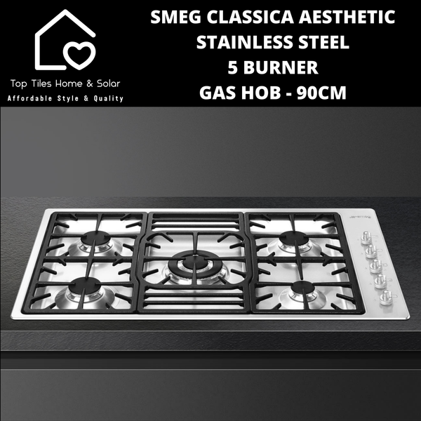 Smeg Classica Aesthetic Stainless Steel 5 Burner Gas Hob - 90cm