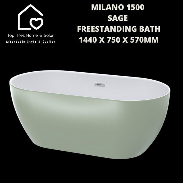 Milano 1500 Sage Freestanding Bath - 1440 x 750 x 570mm