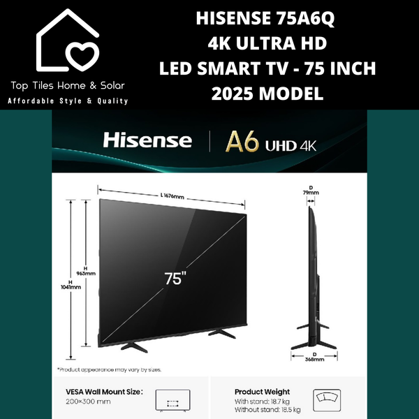Hisense 75A6Q 4K ULTRA HD LED Smart TV - 75 Inch 2025 MODEL