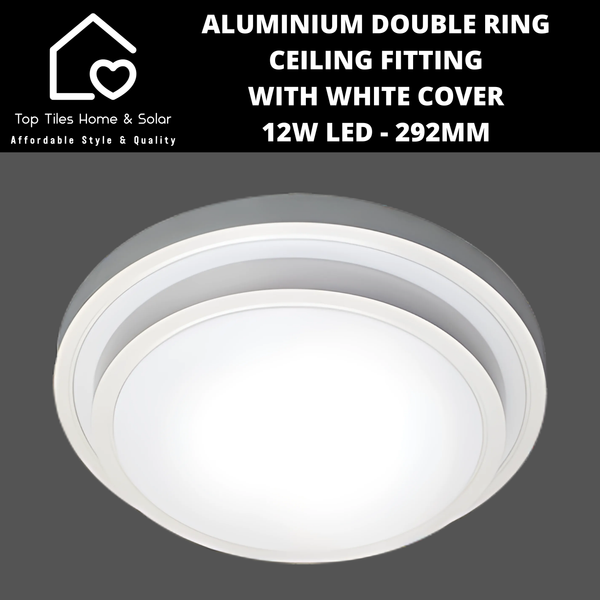 Aluminium Double Ring Ceiling Fitting with White Cover - 12W LED - 292mm