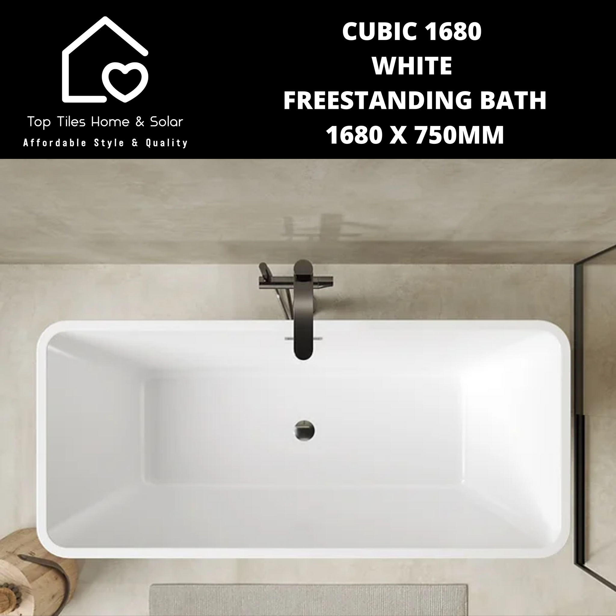 Cubic 1680 White Freestanding Bath - 1680 x 750mm – Top Tiles Home