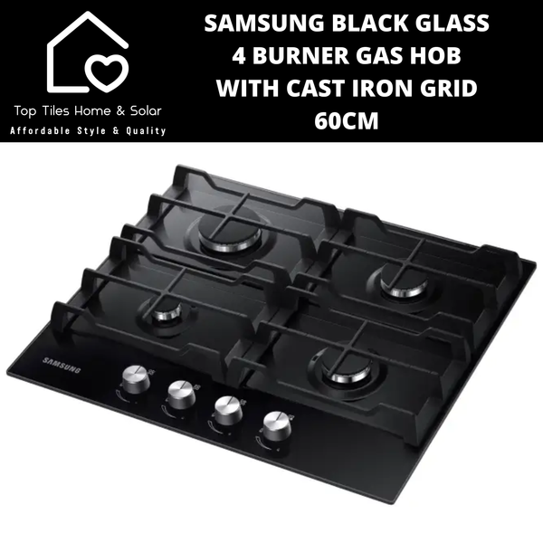 Samsung Black Glass 4 Burner Gas Hob with Cast Iron Grid - 60cm