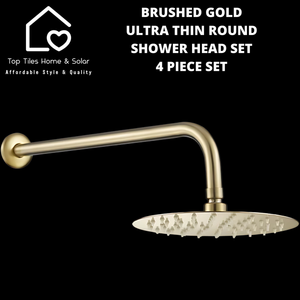 Brushed Gold Ultra Thin Round Shower Head Set - 4 Piece Set