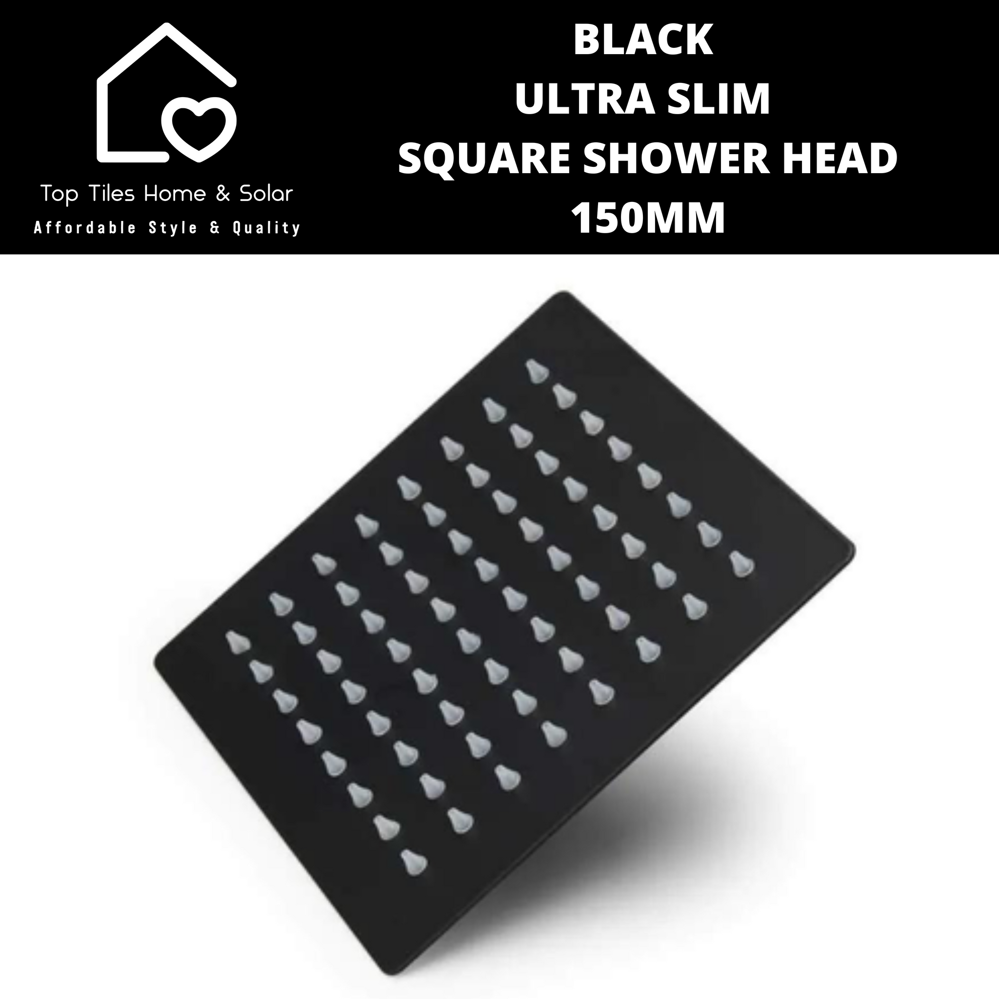 Black Ultra Slim Square Shower Head - 150mm