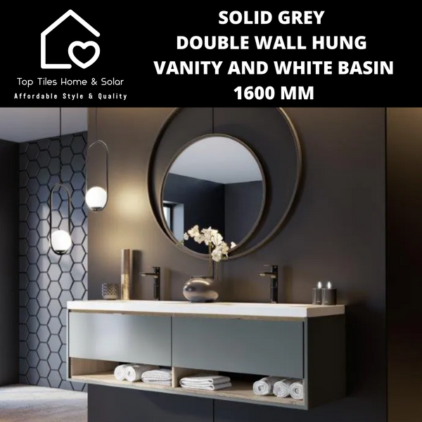 Solid Grey Double Wall Hung Vanity and White Basin - 1600 mm